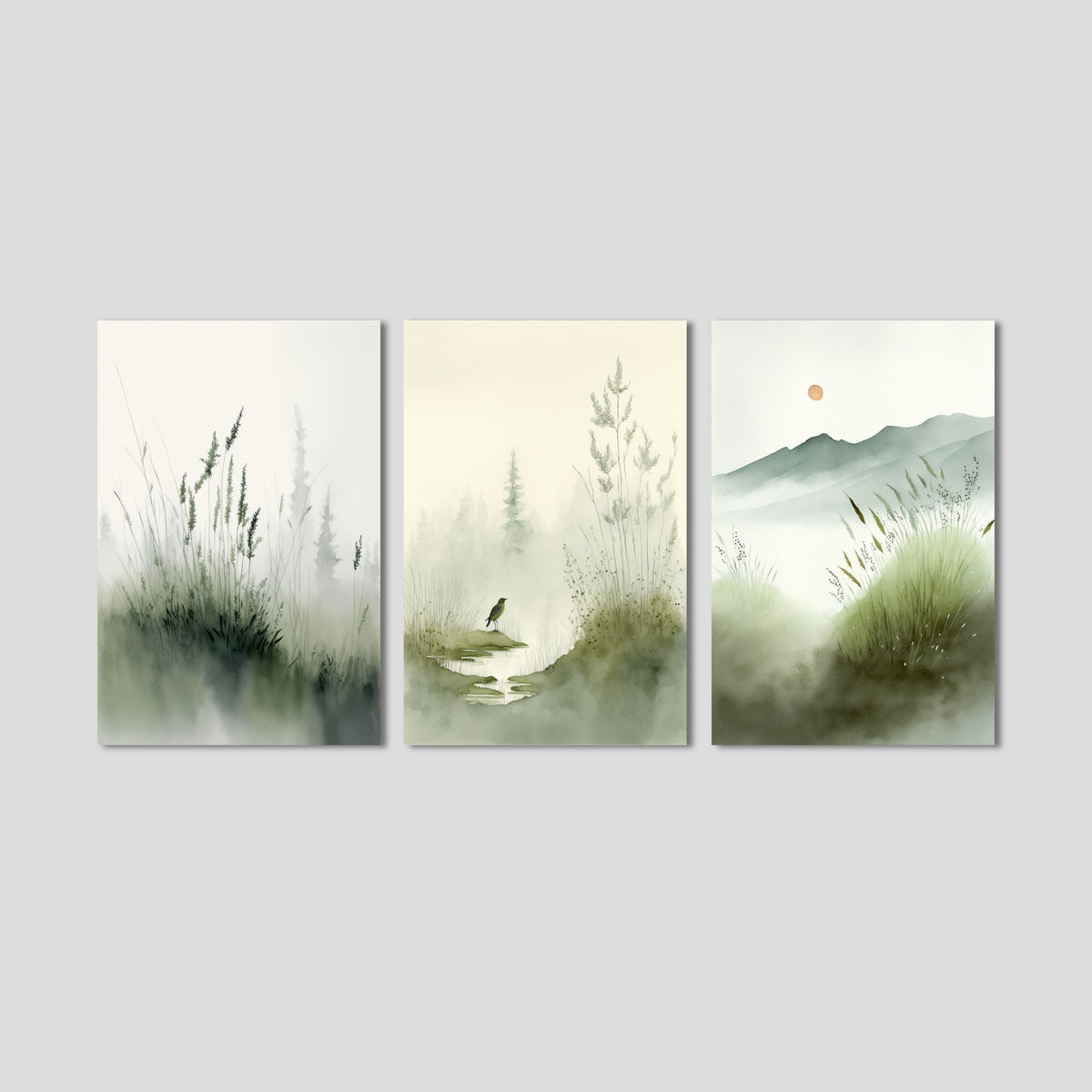 3 Piece Sage Green Nature Canvas Art Set – Hellström Prints