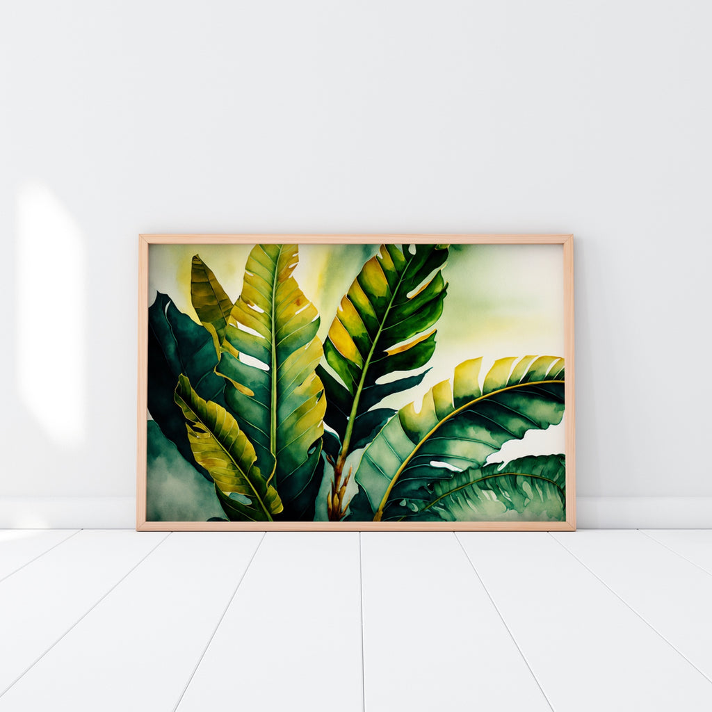 A vibrant botanical lush plant foliage wall art.