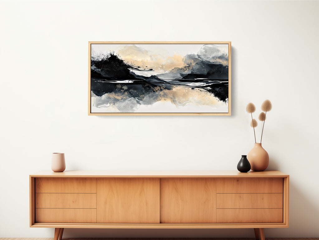 Black and Gold Abstract Panoramic Wall Art Print