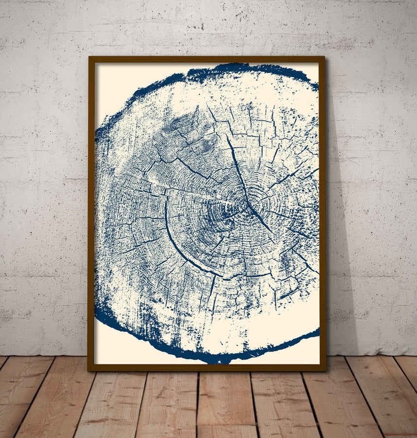 Modern tree slice woodcut canvas art framed or unframed.