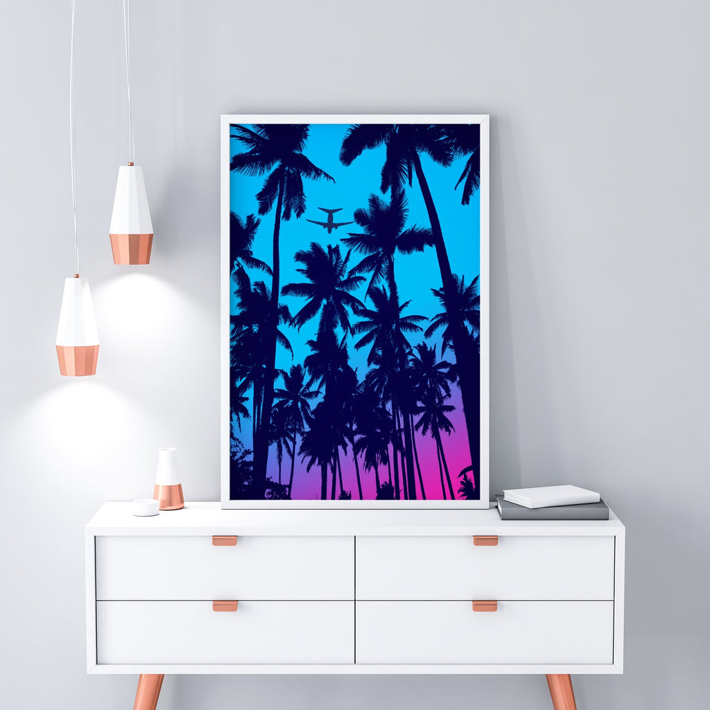 Southern California Tropical wall art inspired by the luscious colors of the 80's. 