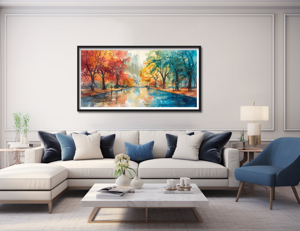 A large urban landscape art print featuring Central Park, NYC. 