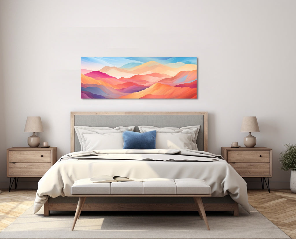 Abstract Panoramic Coachella Valley Wall Art in Pink, Gold and Blue.