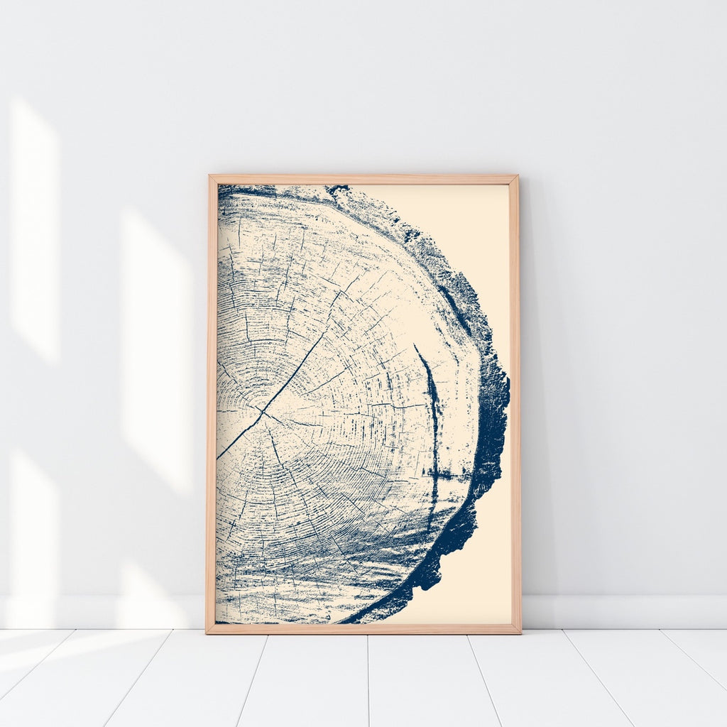 Douglas Fir Tree Rings Wall Decor in Blue and Cream.