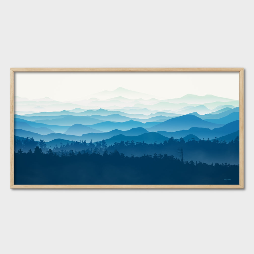 Mountains Nature Canvas Art in Shades of Blue.