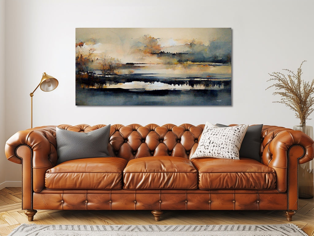 An oversized abstract grasslands art print in muted colors. 