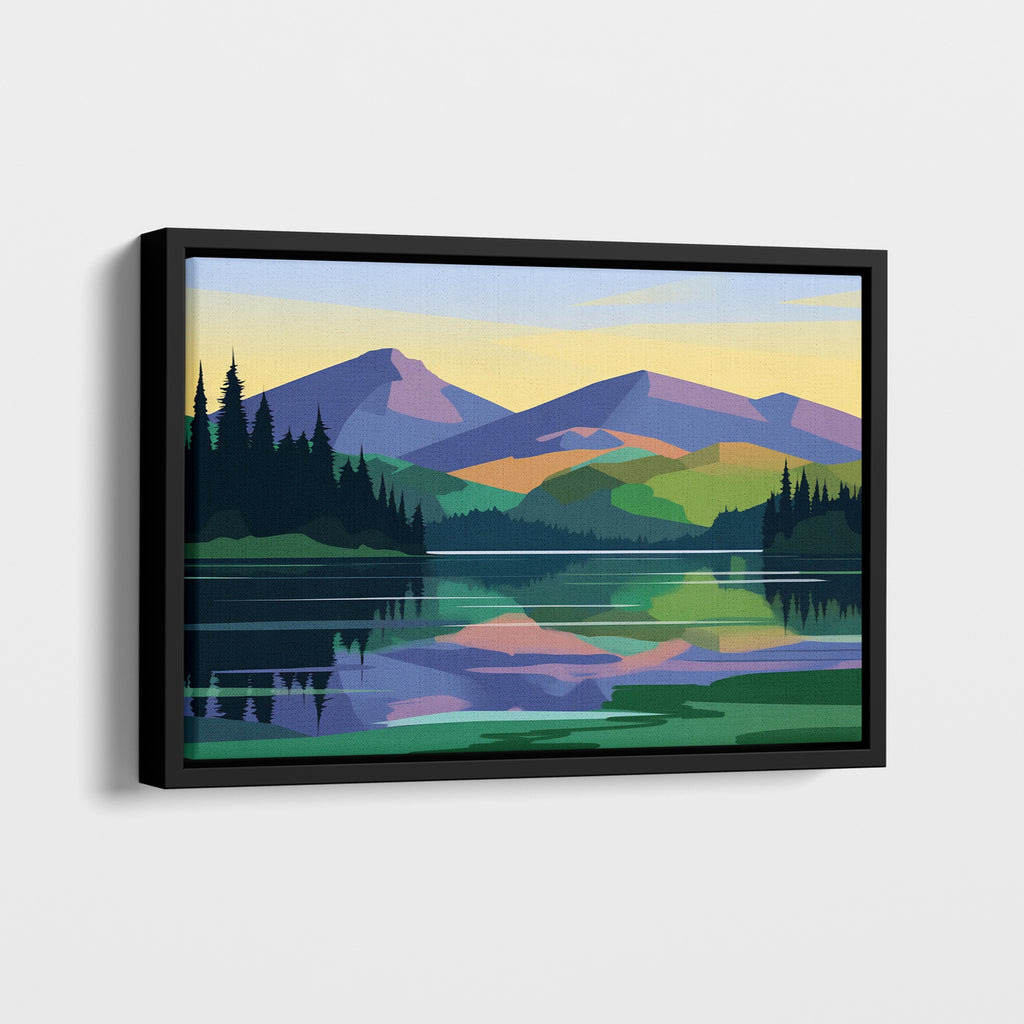 A large horizontal vibrant minimalist landscape wall decor framed.