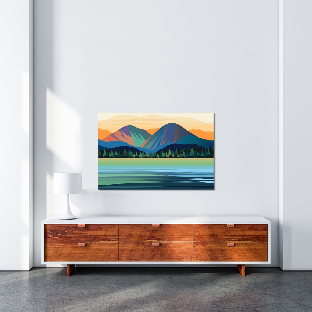 A Scandinavian minimalist mountain landscape art print.