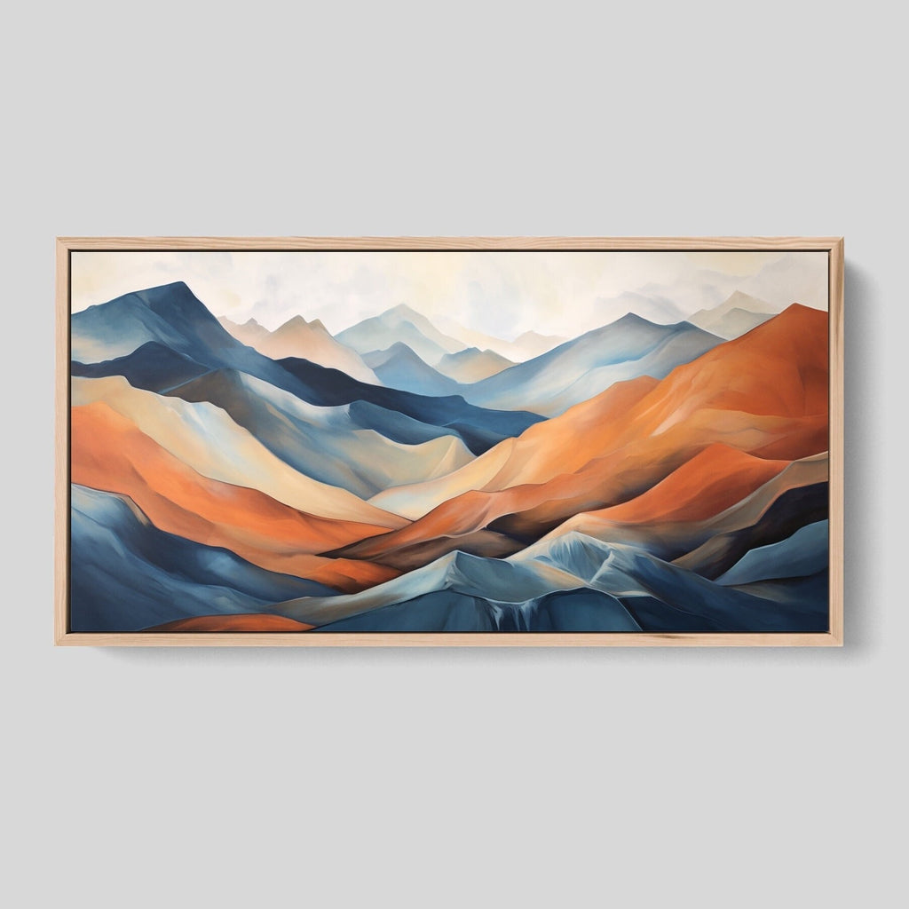 Abstract Mountain Wall Art In Blue And Terracotta.