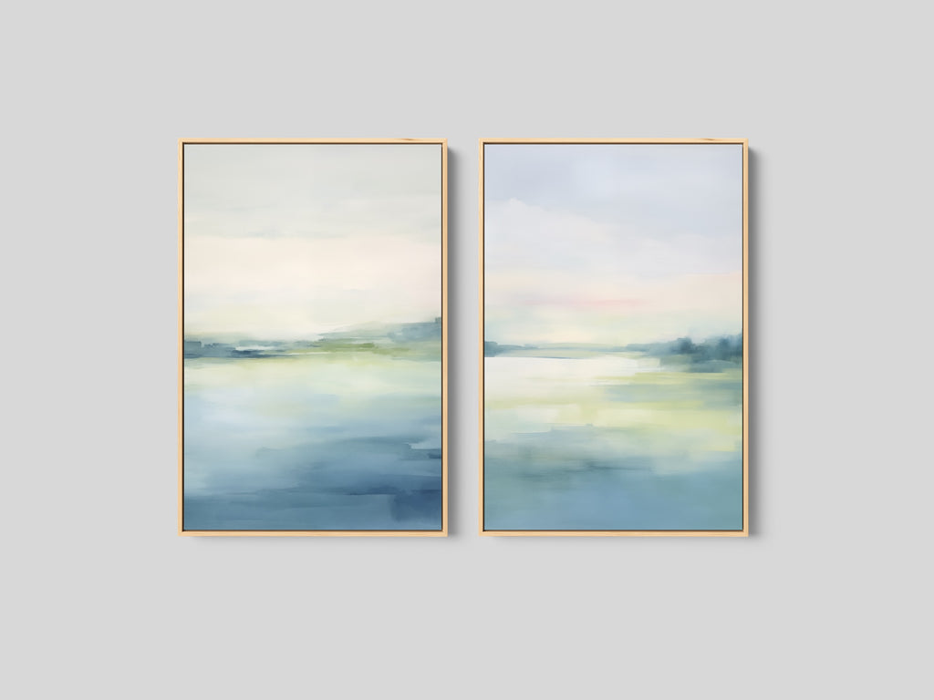 A framed minimal artwork set of 2 featuring a coastal scene.