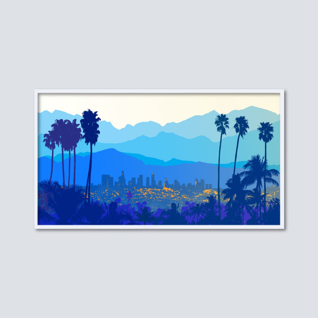 Huge Los Angeles Canvas Wall Decor in Blue and Gold.