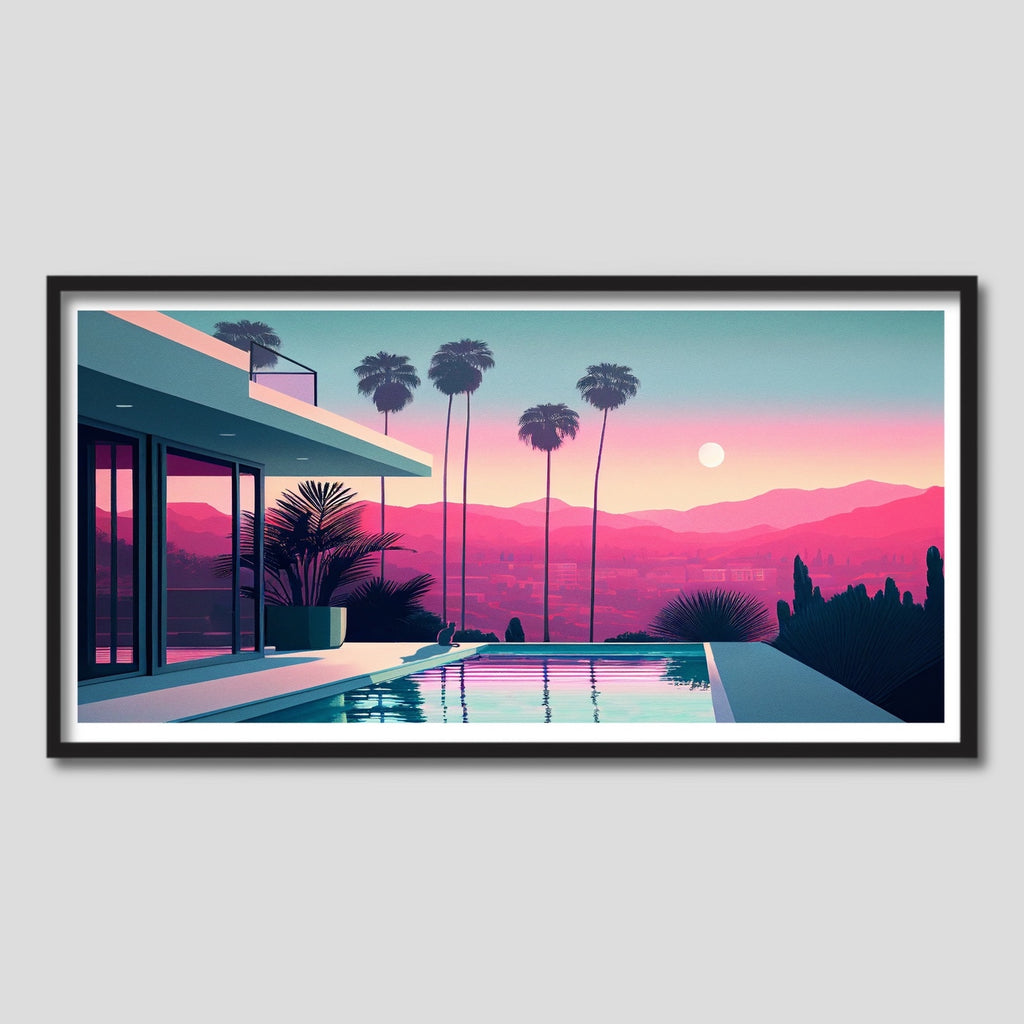 A huge Mid Century Modern House Wall Decor in Pink and Teal.