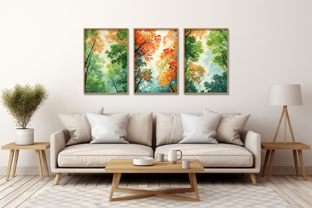 Maple Trees Landscape Wall Art Set in Green and Red.