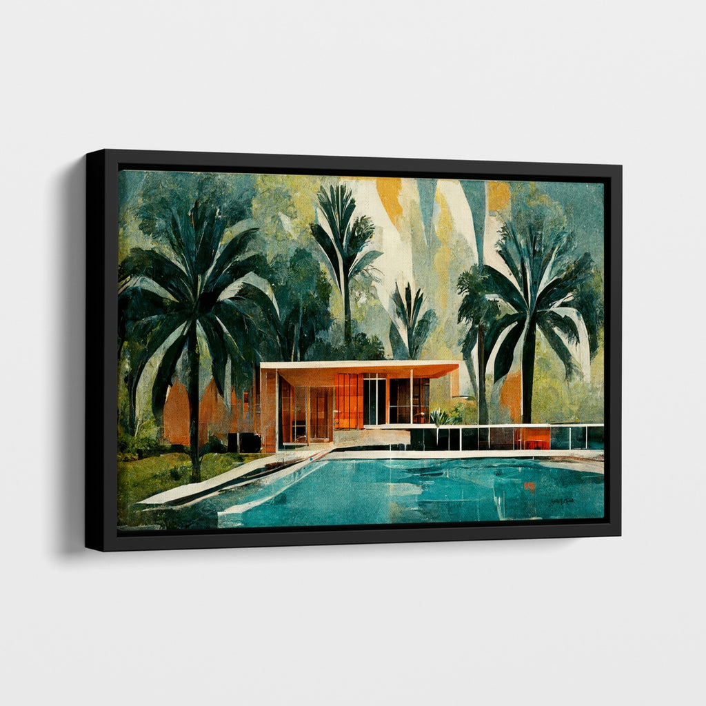 Mid Century Modern House Print in Green and Orange.