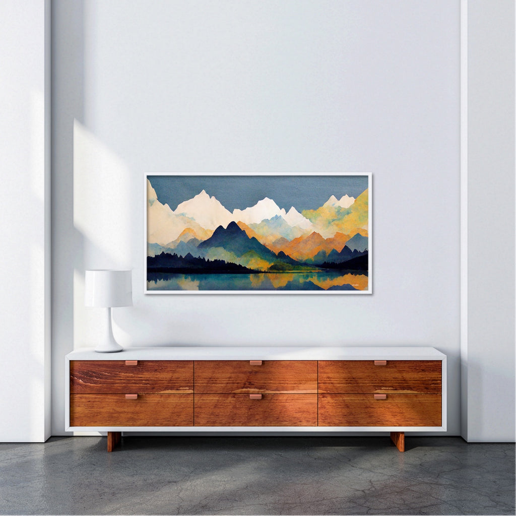 A large abstract landscape watercolor home decor.