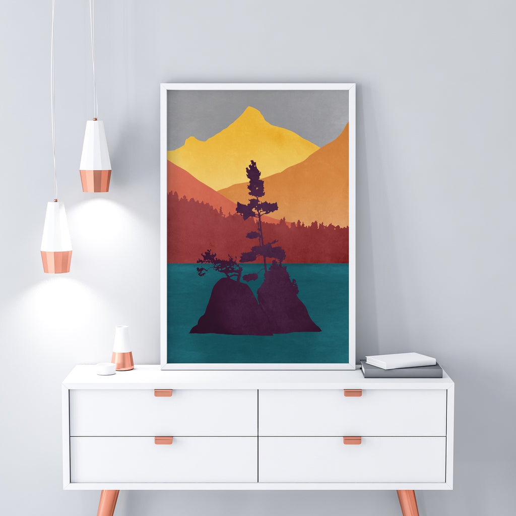 A large minimalist mid-century modern landscape artwork.