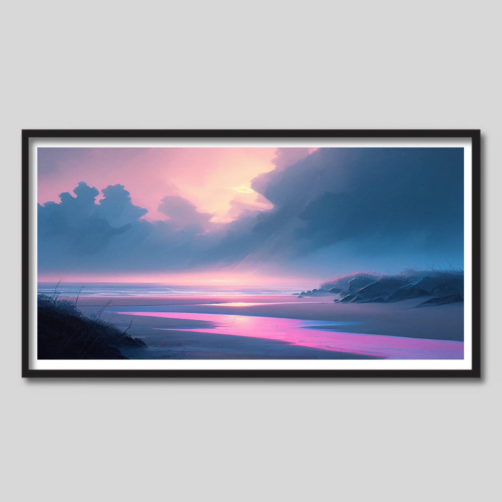 Modern Beach Sunset Wall Decor in Pink and Blue.