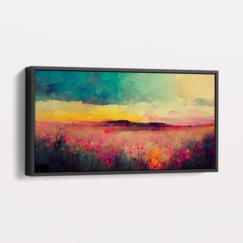 Abstract Wildflowers Canvas Wall Art in Red, Yellow and Green.