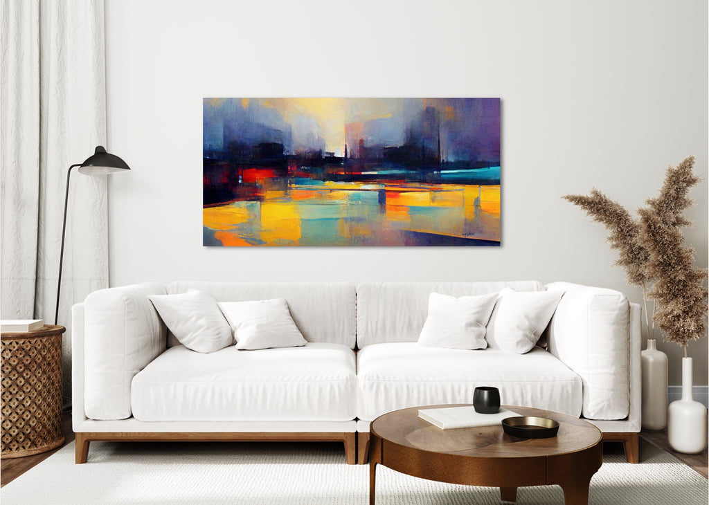 A modern abstract canvas wall art in vibrant colors.