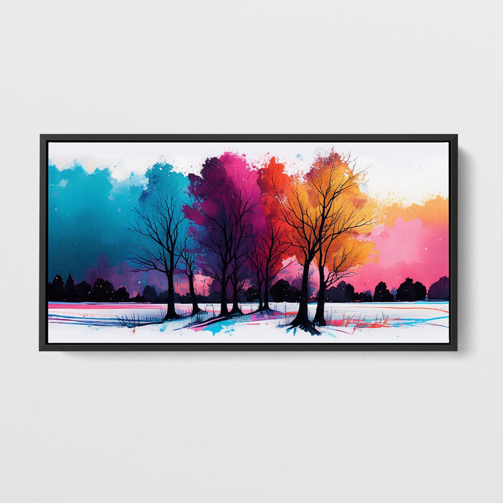 Colorful Watercolor Trees Art Print in Teal, Pink and Orange.