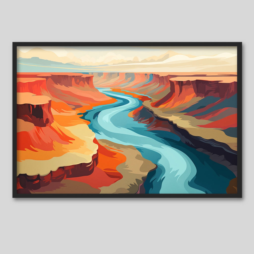 Framed Grand Canyon Canvas Print in orange and blue.