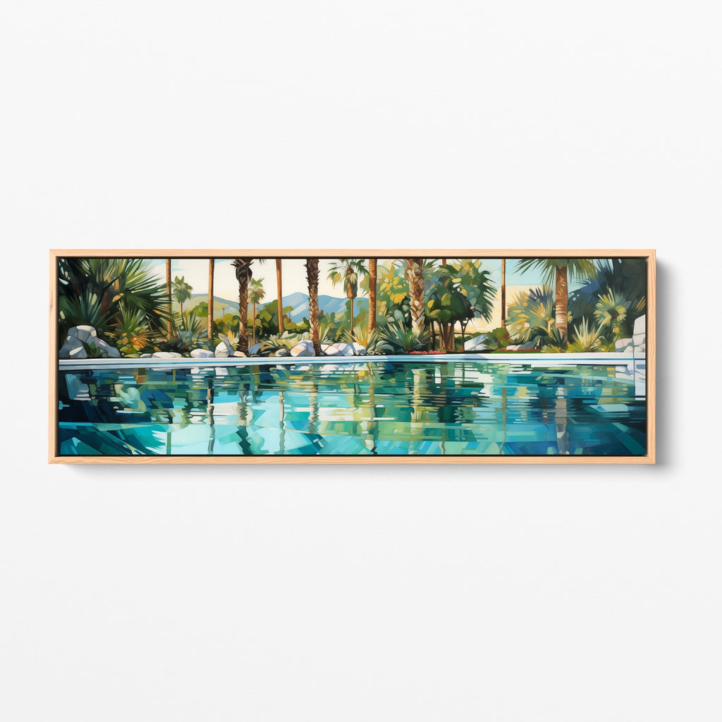 An extra long vibrant tropical home decor print on stretched canvas.