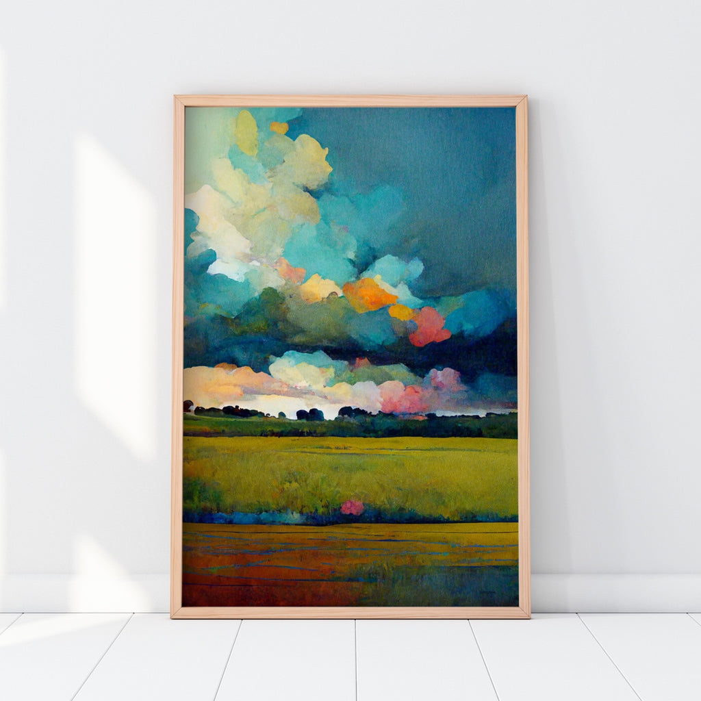 Modern Texas Landscape Art Print in vibrant hues.