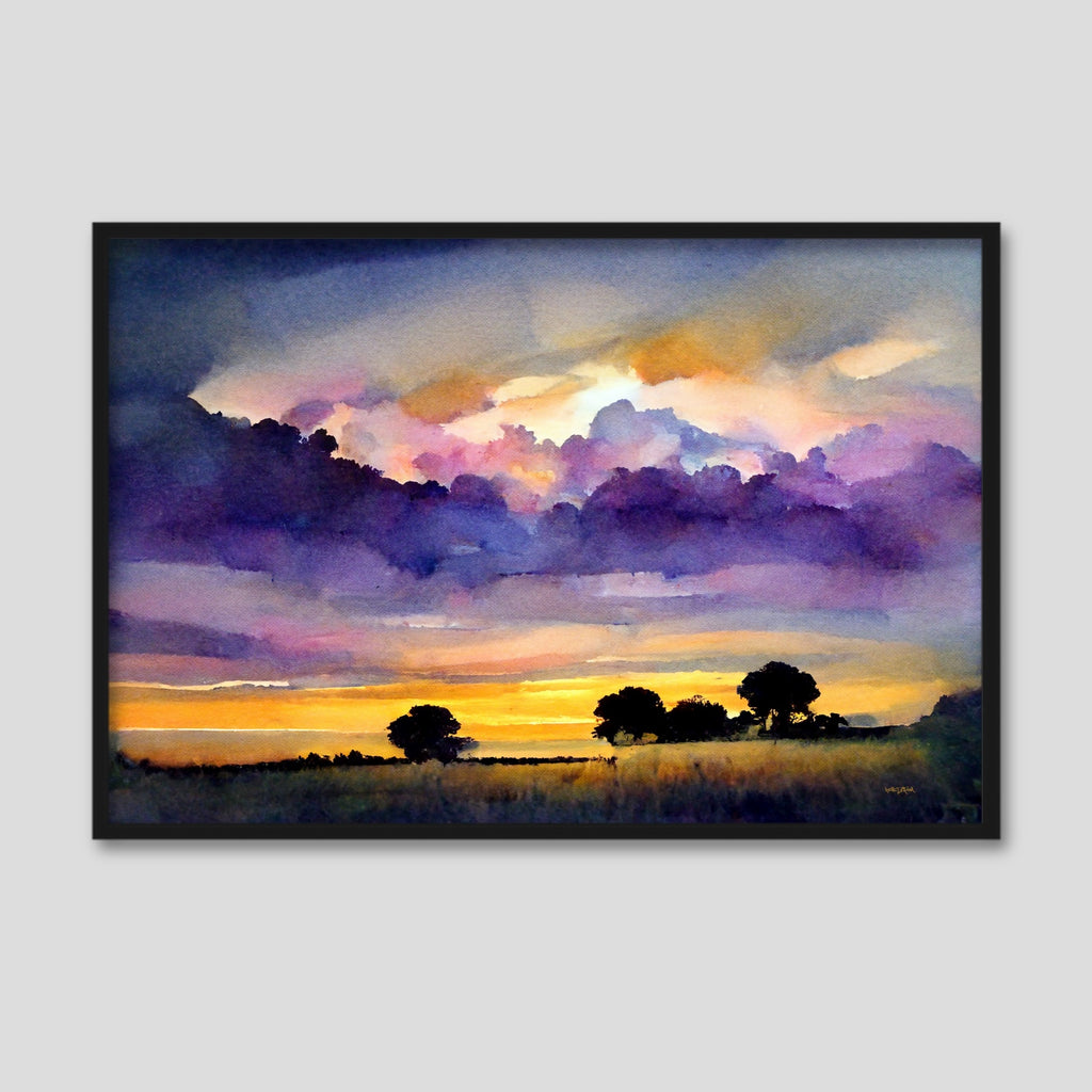 Modern prairie landscape wall decor featuring clouds over a countryside.