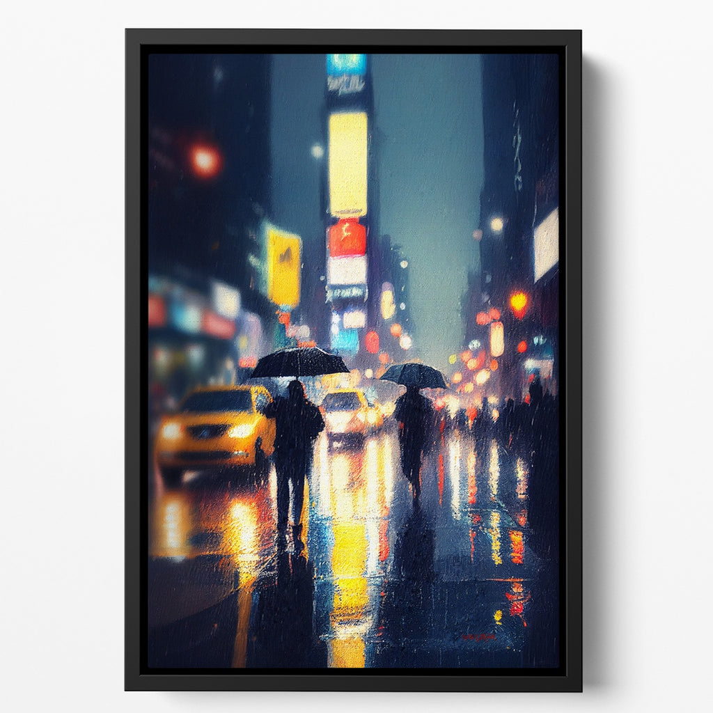 A Vertical Times Square In the Rain Wall Art Print.