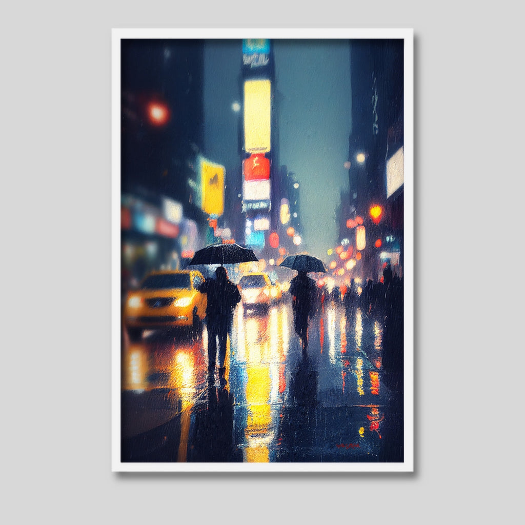 A vibrant, modern NYC cityscape wall art framed.