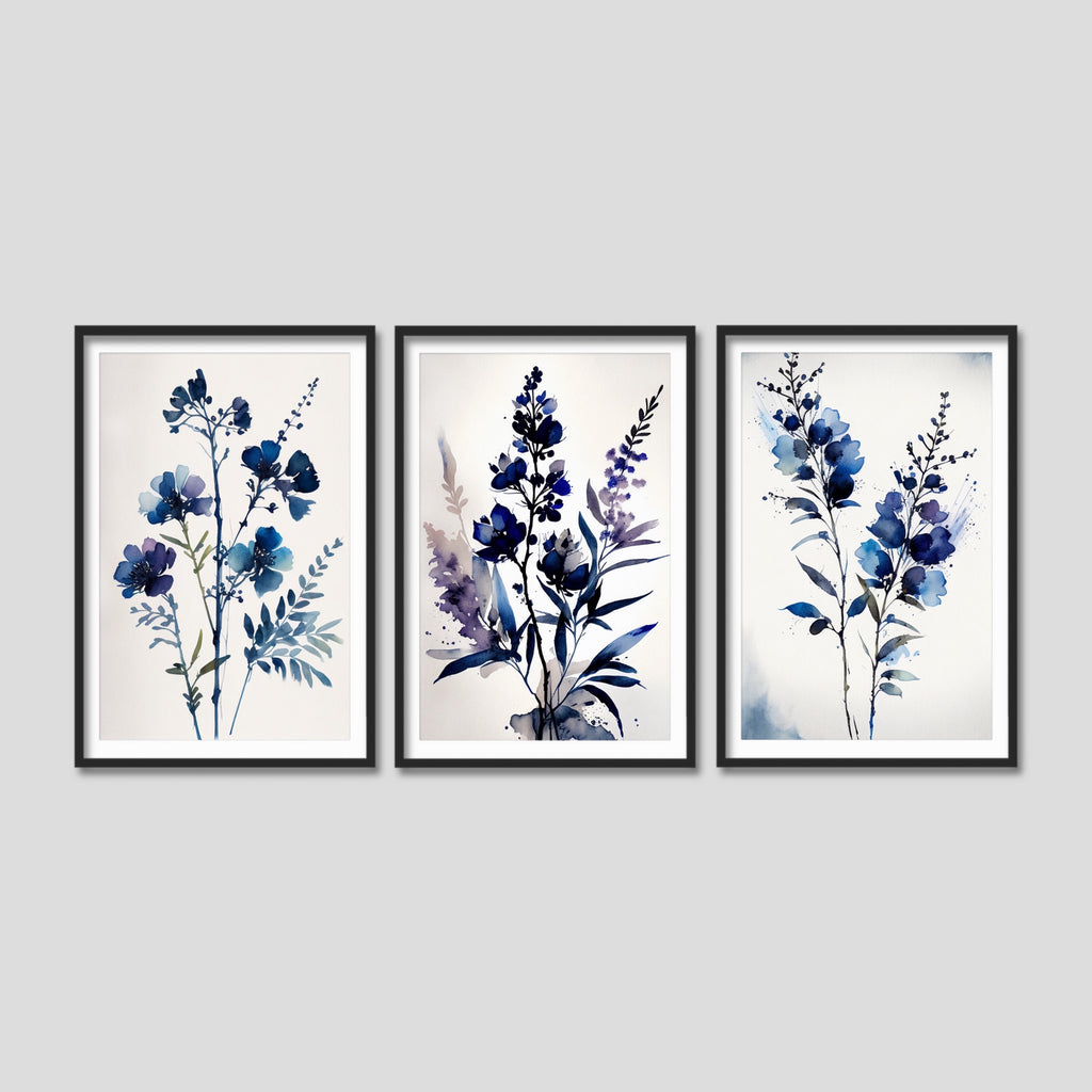 Indigo Blue Botanical Art Print Set.