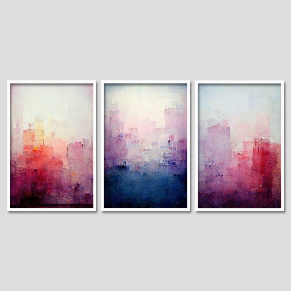 3 Piece Watercolor Painting Set in Red, Blue and Purple.