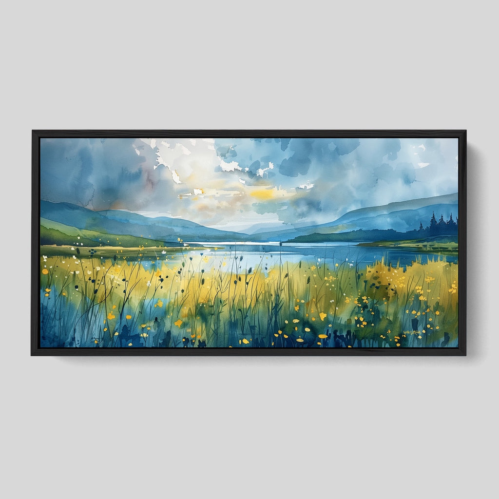 Framed Vibrant Wildflowers Landscape Wall Art.