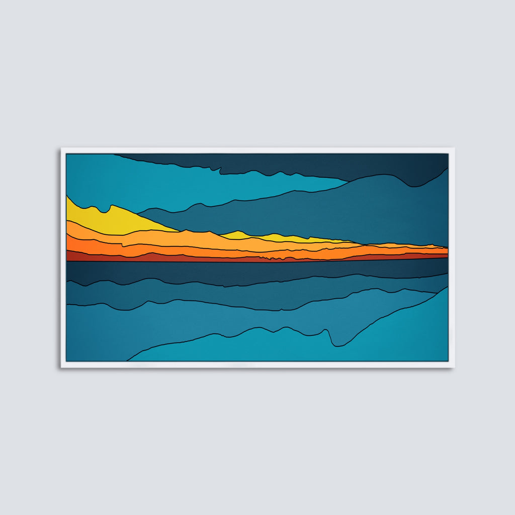 Panoramic Abstract Sunset Wall Print in Blue and Orange.