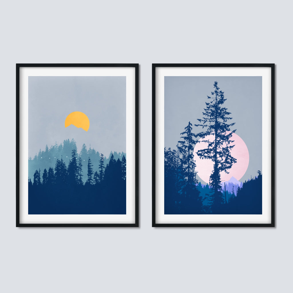 A moonlit Pacific Northwest Forest Art Set.