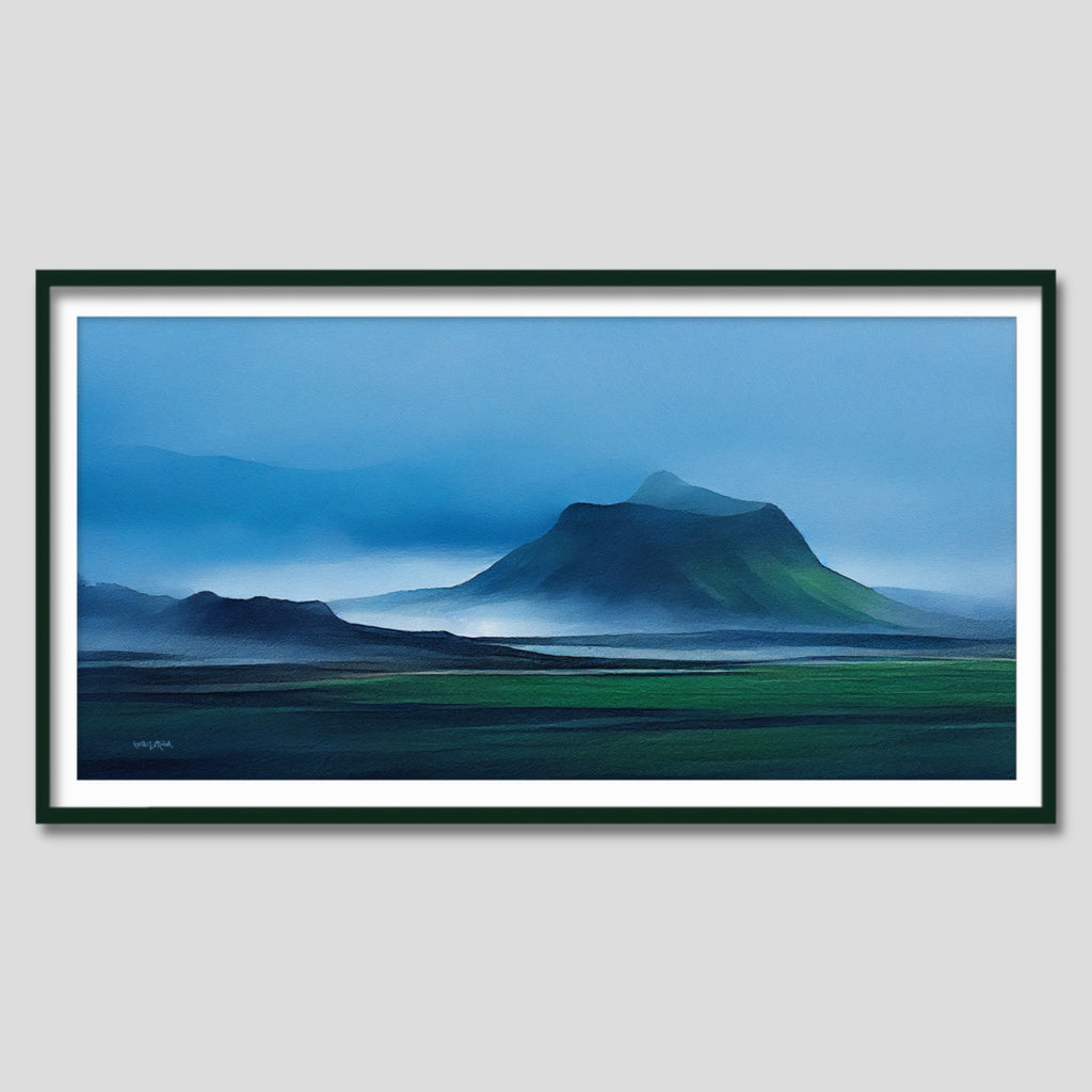 Iceland Minimalist Canvas Painting in Green and Blue