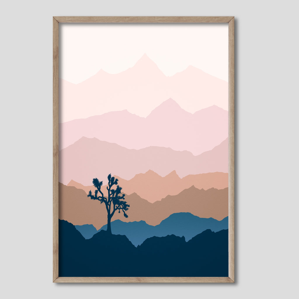 Joshua Tree Park Boho Art Print in Pink and Blue