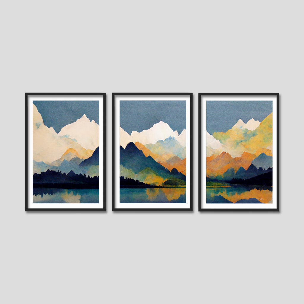 Framed Abstract Mountain Artwork Set of 3.